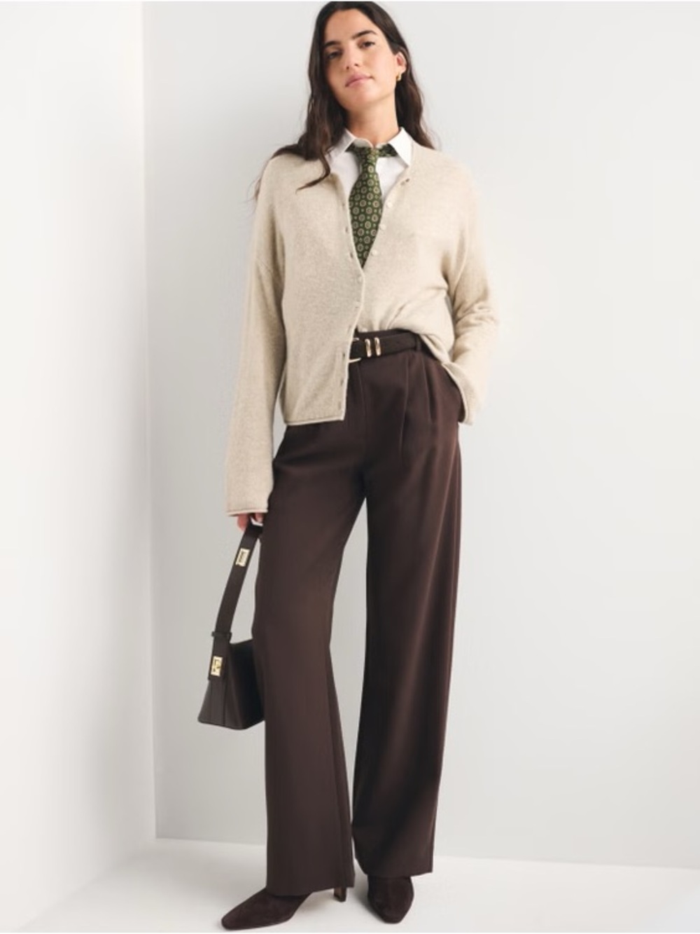 Abercrombie & Fitch Sloane Tailored Wide-Leg Pant in Dark Coffee